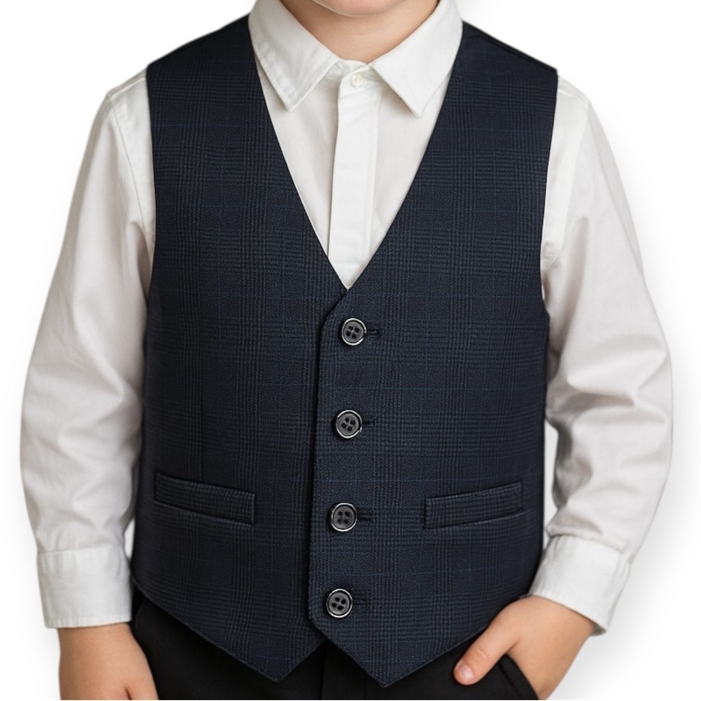 Boys Charcoal Check Dress Vest Formal Button Front (1074)
